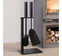 Kingson 3-Piece Fireplace Tools Set Includes Brush, Shovel, and Stand 16x16x35.5cm Log Burner Accessories Complete Fireside Companion Set Black