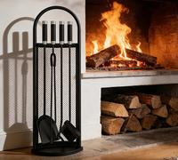 Kingson 5-Piece Fireside Companion Set 22x16x66cm Log Burner Accessories Complete Fireplace Tool Kit for Efficient Hearth Maintenance Black