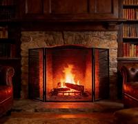 Kingson Extra Wide Arched 3-Panel Fire Screen - Black Wrought Iron Spark Guard for Fireplace - Foldable Mesh Fire Guard - 102 x 54 cm - Heat-Resistant, Child & Pet Safe