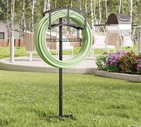 Kingson Portable Garden Hose Holder with Storage Basket - Heavy-Duty Black Steel Construction, Holds 150FT Hose, Freestanding & Detachable Design with Tools for Easy Assembly