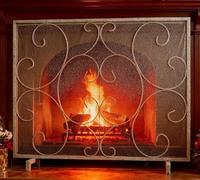 Kingson Single Panel Decorative Fireplace Screen Stand Alone Cover Handcrafted Durable Metal Mesh, Heat-Resistant Free Standing Fire Spark Guard Mesh 37.8" L x 8.8" W x 30.7" H Pewter