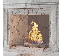 Kingson Single Panel Decorative Flat Fireplace Screen Stand Alone Cover Handcrafted Durable Metal Mesh, Heat-resistant Free Standing Firepalce Spark Guard Mesh 37.8"L x 8.8"W x 30.7"H Antique Bronze