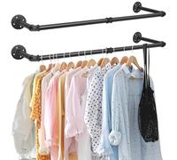 KINGSOW 2PCS Black Industrial Pipe Clothes Rails Wall Mounted: 92cm for Clothes