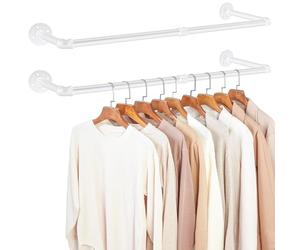 KINGSOW 2PCS White Clothes Rails: Scandinavian Industrial Pipe Wall Mounted 92cm for Laundry Room Entryway Minimalist Home