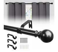 KINGSOW Black Extendable Curtain Poles: 160-300cm Adjustable Poles Single Curtain Rod for Victorian Window Living Room Eyelet Curtains