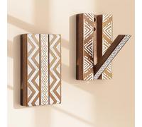 KINGSOW Boho Wooden Wall Hooks: 2-Pack Magnetic Flip Down Coat Hooks Wall Mounted - Heavy Duty 15KG Acacia Wood Towel Hooks for Hallway Bathroom