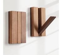 KINGSOW Flip-Down Wall Hooks 2Pack: Magnetic Rustic Foldable Wooden Coat Hooks for Jacket Space Saving Design for Hallway