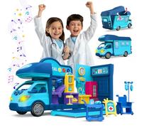 Kingsport 2-in-1 Kids Hospital Play Bus Toy with 38 PCs Medical Play Set Accessories with Realistic Light & Sounds Doctor Pretend Play Kit Ambulance Clinic Bus for Boys and Girls Christmas Newyear