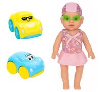Kingsport 3-In-1 Bath and Pool Toys Electric Baby Born Swim Doll Waterproof with 2x Interactive Land and Water Wind-Up Cars Cartoon Cars Swimming Doll Baby Float Water Fun Summer Toys Kids