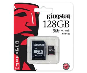 Kingston 128 GB microSDXC - Class 10/UHS-I - 45 MB/s Read - 10 MB/s Write
