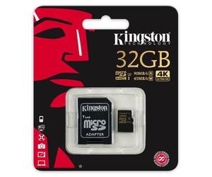 Kingston 32 GB microSDHC - Class 10/UHS-I (U3) - 90 MB/s Read - 45 MB/s Write