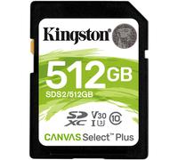 Kingston 512GB Canvas Select Plus UHS-I SDXC Memory Card with up to 100 MB/s read, 85 MB/s write, V30/U3, rugged for water/shock/x-ray and 4K video
