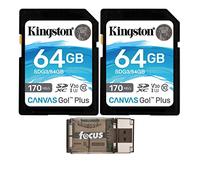 Kingston 64GB SDXC Canvas Go Plus 170MB/s Read Memory Card (SDG3/512GB, 2-Pack) with Focus High Speed USB Card Reader Bundle (3 Items)