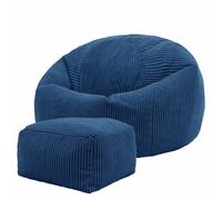 Kingston Bean Bag And Footstool Jumbo Cord Bundle ICON Blue Medium