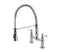 Kingston Brass GS1271PL Heritage Two-Handle Deck-Mount Pull-Down Sprayer Kitchen Faucet, Polished Chrome