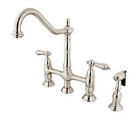 Kingston Brass KS1278ALBS Heritage 8-Inch Kitchen Faucet with Brass Sprayer, Satin Nickel