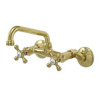 Kingston Brass KS213PB Victorian Two Handle Wall Mount Kitchen Faucet, 7-Inch, Polished Brass