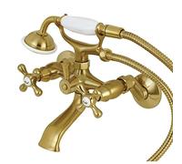 Kingston Brass KS265SB 6-Inch Adjustable Center Wall Mount Tub Filler with Hand Shower, Satin Brass, 4-5/8" x 4-5/16" (L) x 6-9/16" (W) x 7-5/16" (H)