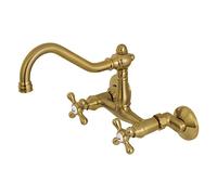 Kingston Brass KS3227AX Vintage 6-Inch Adjustable Center Wall Mount Kitchen Faucet, Satin Brass, 8-1/2 Inch in Spout Reach