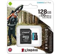 Kingston Canvas Go Plus 128GB microSDXC V30 U3 A2 Memory Card with SD Adapter