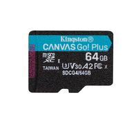 Kingston Canvas Go Plus microSDXC Memory Card Gen4 200MB/s A2 U3 V30 64GB Single Pack w/o ADP Card only-SDCG4/64GBSP