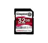 Kingston Technology 32GB Canvas React Plus SDHC UHS-II 300R/260W U3 V90 for Full HD/4K/8K