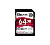 Kingston Technology 64GB Canvas React Plus SDXC UHS-II 300R/260W U3 V90 for Full HD/4K/8K