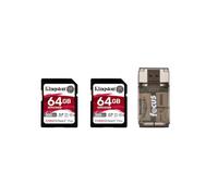 Kingston Canvas React Plus 64GB U3 V90 SD Card (2-Pack) Bundle with Focus All-in-One High Speed Card Reader (3 Items)