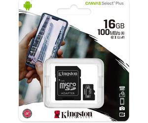 Kingston Canvas Select Plus 16GB microSD Card - Class 10, with SD Adapter (SDCS2/16GB)