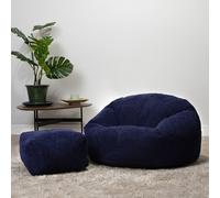 Kingston Cord Adults Bean Bag Chair and Pouffe, Ready Filled Beanbag and Footstool Navy Blue ICON Navy One Size