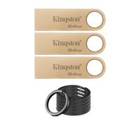 Kingston DataTraveler SE9 G3 3.2 64GB USB Flash Drive Bundle 220MBPS | Camera Stainless Steel Keyring Set with Durable Keychain Rings (10-Pack), (4 items)