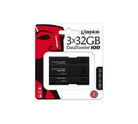 Kingston DT100G3/32GB-3P DataTraveler 100 G3 USB 3.0 USB Flash Drives, 32 GB, Black, Pack of 3
