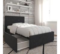 kingston fabric single bed with 2 drawers in dark grey