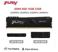 Kingston Fury Beast DDR4 8GB 16GB 32GB 3200 2400 2666 3600MHz Desktop Memory 288Pin 1.2V DIMM PC4-19200 21300 25600 DDR4 RAM