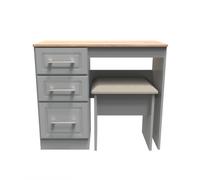 Kingston Ready Assembled Bedroom Dressing Table and Stool Set 2 Piece - Dust Grey & Bardolino Oak - Welcome Furniture | TJ Hughes