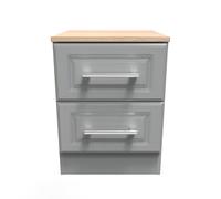 Kingston Ready Assembled Bedside Table with 2 Drawers - Dust Grey & Bardolino Oak - Welcome Furniture | TJ Hughes