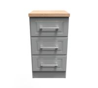 Kingston Ready Assembled Bedside Table with 3 Drawers - Dust Grey & Bardolino Oak - Welcome Furniture | TJ Hughes