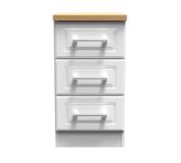 Kingston Ready Assembled Bedside Table with 3 Drawers - White Ash & Bardolino Oak - Welcome Furniture | TJ Hughes