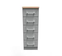 Kingston Ready Assembled Tallboy Chest of Drawers with 5 Drawers - Dust Grey & Bardolino Oak - Welcome Furniture | TJ Hughes