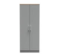 Kingston Ready Assembled Wardrobe with 2 Doors - Dust Grey & Bardolino Oak - Welcome Furniture | TJ Hughes
