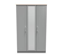 Kingston Ready Assembled Wardrobe with Triple Mirror - Dust Grey & Bardolino Oak - Welcome Furniture | TJ Hughes