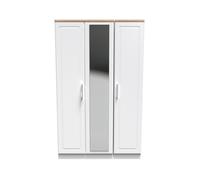 Kingston Ready Assembled Wardrobe with Triple Mirror - White Ash & Bardolino Oak - Welcome Furniture | TJ Hughes