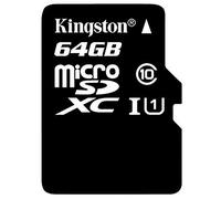 Kingston SDC10G2/64GB 64 GB UHS Class 1/Class10 microSDXC UHS-I Flash Memory Card (microSDXC to SD Adapter Included), Black