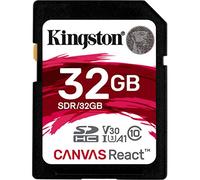 Kingston SDR/32GB Canvas React SD Card, Class10, Ideal for Shooting Burst-Mode Photos and 4 K Video
