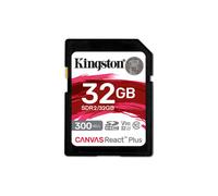 Kingston Technology 32GB Canvas React Plus SDHC UHS-II 300R/260W U3 V90 for Full HD/4K/8K