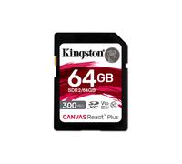 Kingston Technology 64GB Canvas React Plus SDXC UHS-II 300R/260W U3 V90 for Full HD/4K/8K