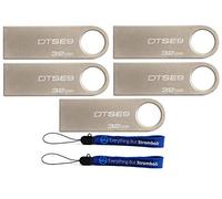 Kingston (TM) Digital DataTraveler SE9 32GB USB 2.0 (DTSE9H/32GB) 32GB (5 pack) Flash Drive Pen Drive - Five Pack w/ (2) Everything But Stromboli (TM) Lanyards