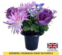 Kingston Tools Memorial Artificial Cemetery Pot Flowers - Gerbera/Rosebud/Daisy Purple