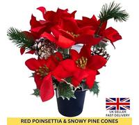Kingston Tools Memorial Artificial Cemetery Pot Flowers - Poinsettia Snowy and Holly