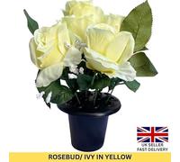 Kingston Tools Memorial Artificial Cemetery Pot Flowers - Rosebud/Ivy Yellow